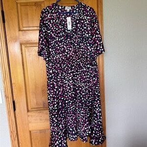 CaralynMirand The Drop Black Faux Wrap Dress Pink Polka Dots NWT Size 2X